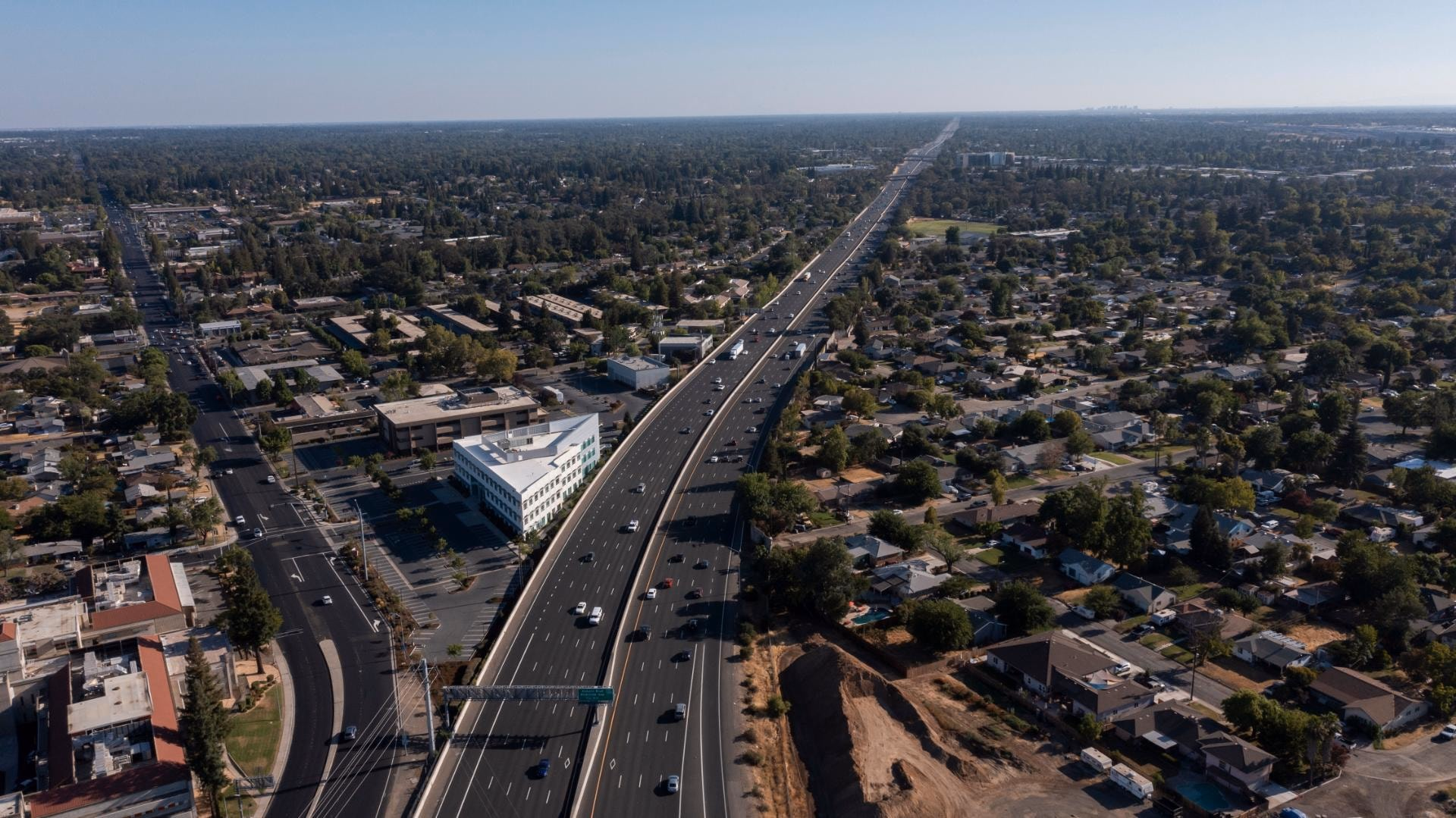 Aerial view of Roseville along the freeway